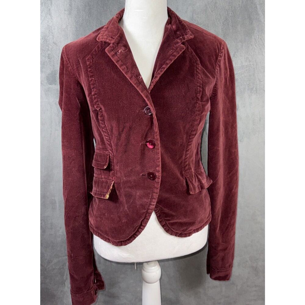 Lucky Brand Lined Handmade Burgundy Red Velour Button Up Jacket Sz MEDIUM